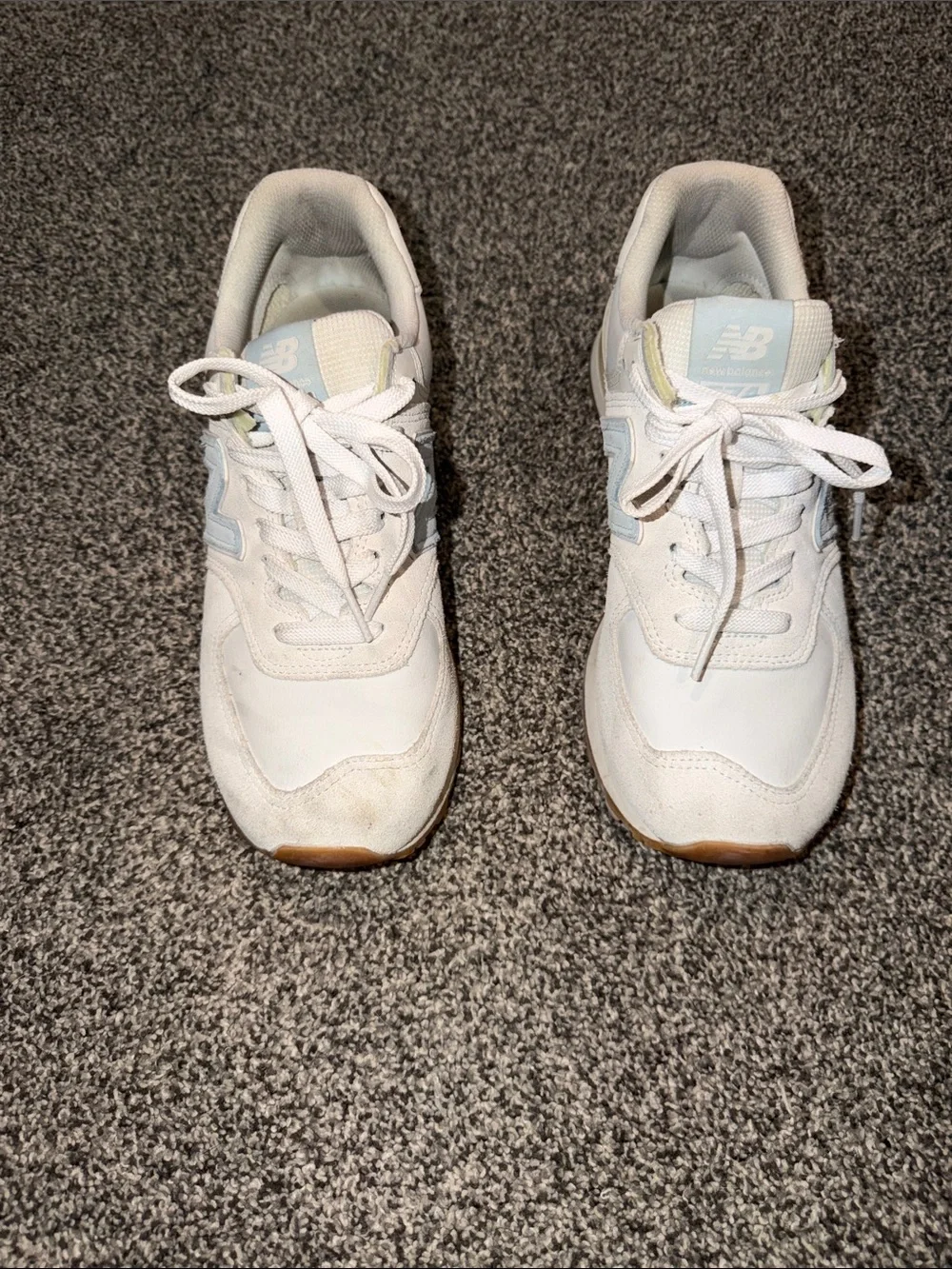 New Balance Women's White Sneakers with Light Blue Accents size 10